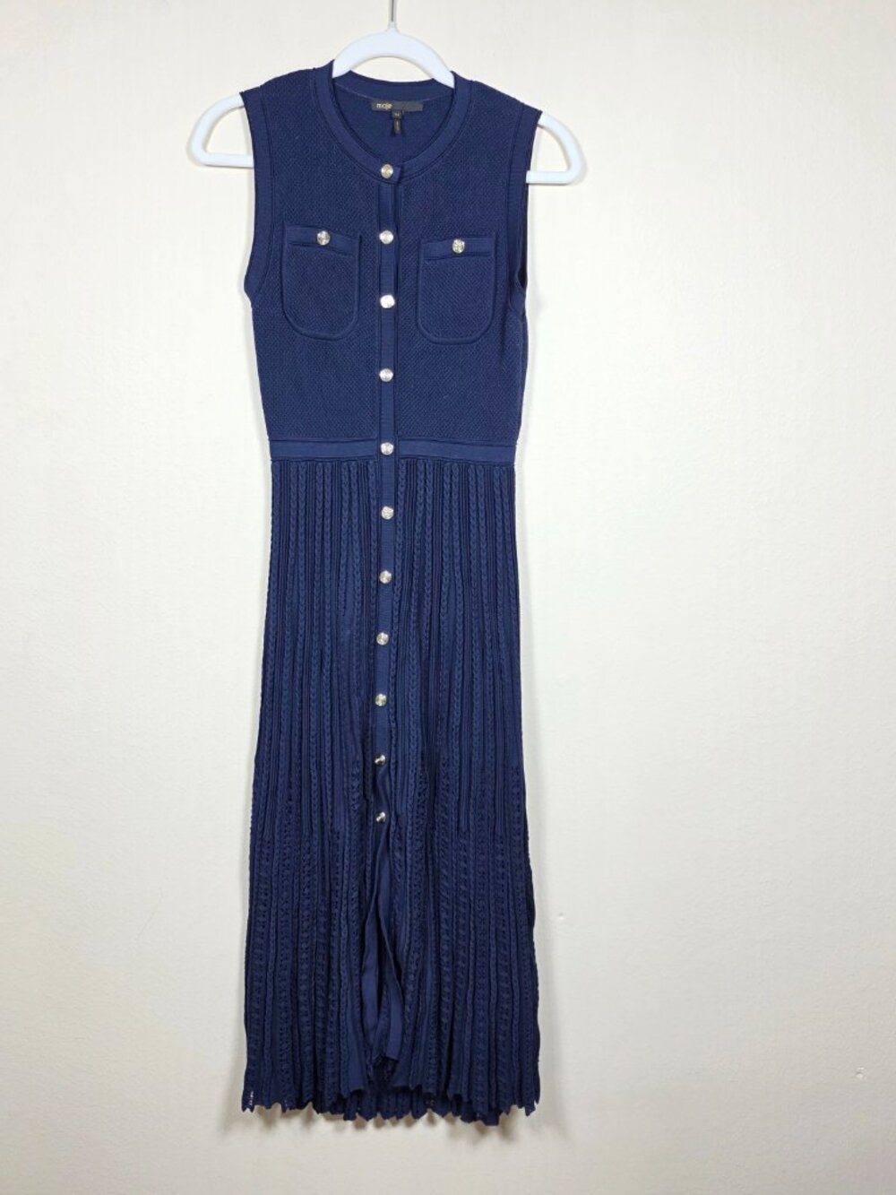 Maje Navy Sleeveless Knit Midi Dress Size 34 US 0 MSRP $445 - Picture 4 of 11